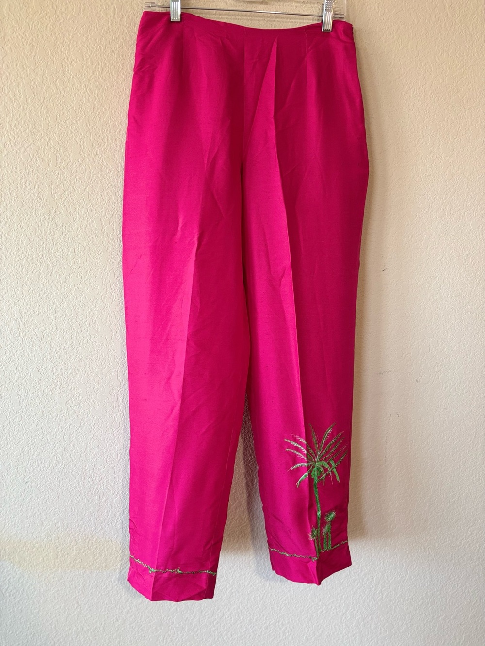 vintage Kemp & Company 100% silk fuchsia trousers embroidered Size 10